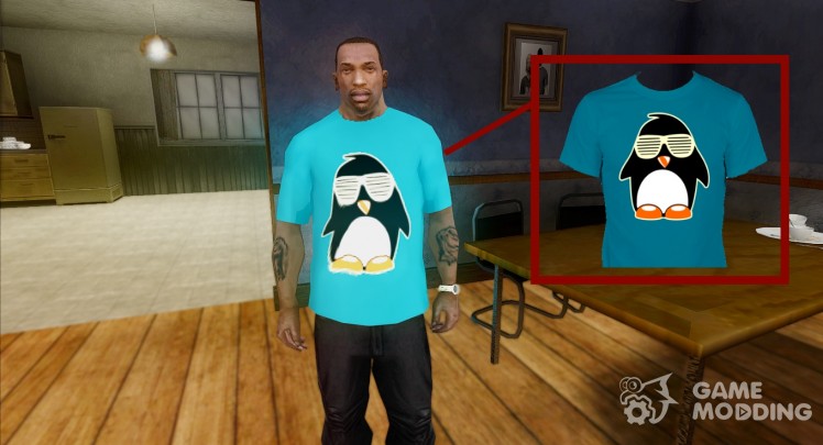 La camiseta de un Pingüino en gafas de persiana glow