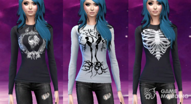 Skull and skeleton long sleeve shirts for Sims 4