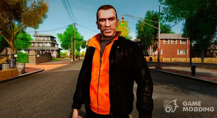 Чёрная куртка с оранжевой футболкой для GTA 4