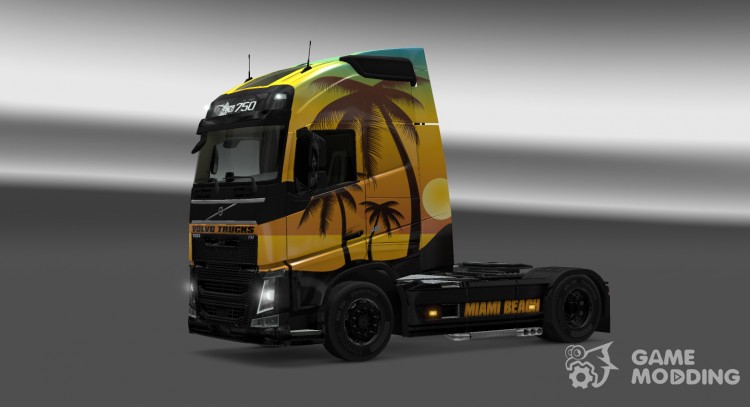 Скин Miami Beach для Volvo FH Sleeper для Euro Truck Simulator 2