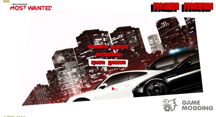 Меню в стиле NFS Most Wanted 2012 для GTA Vice City