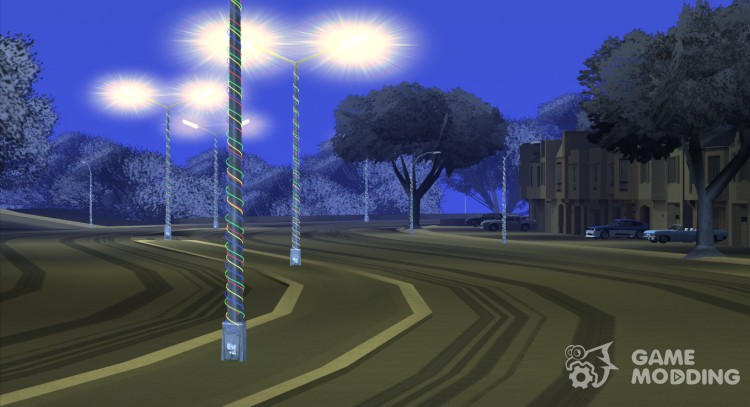 Фонари и столбы украшенные гирляндами для GTA San Andreas