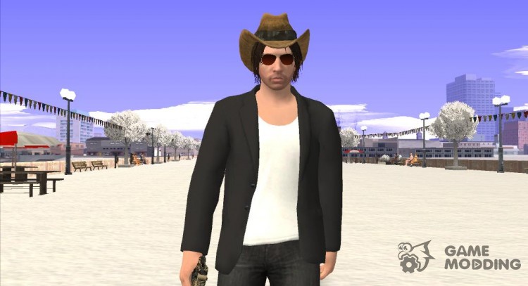Skin GTA V Online in a cowboy hat for GTA San Andreas