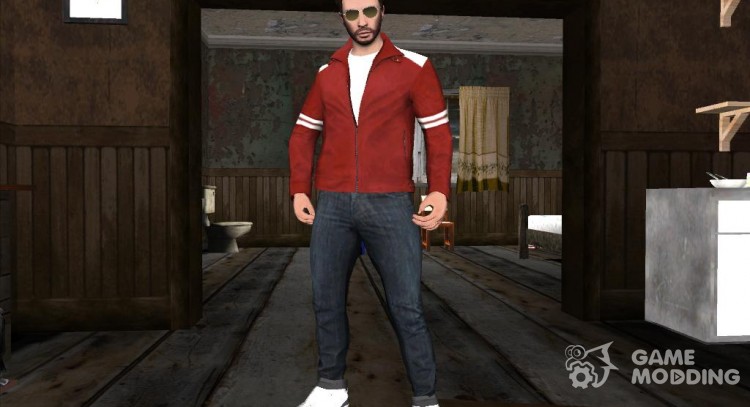 Skin GTA V Online HD in red jacket for GTA San Andreas