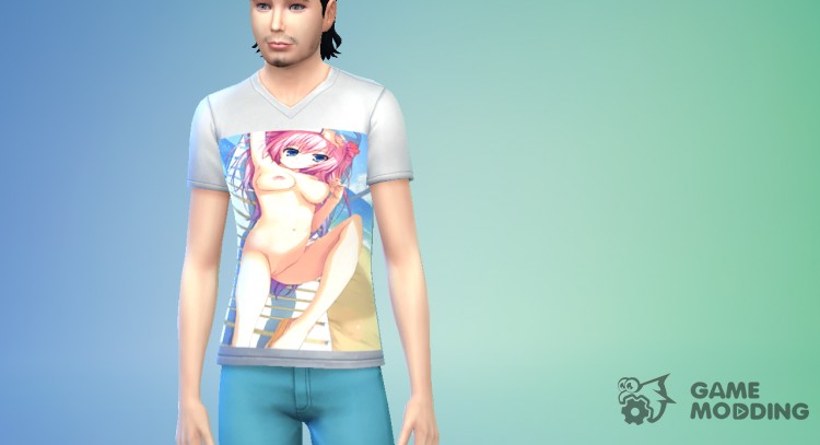 Men's t-shirt with a hentai print for Sims 4