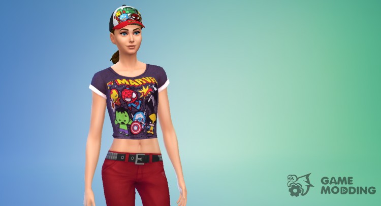 Crop-tops y gorras de Marvel para Sims 4