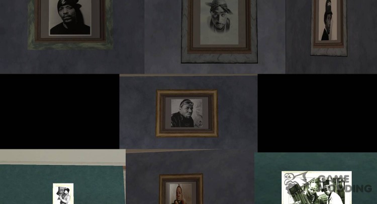 De la obra en la casa de CJ con los retratos de raperos de los 90 para GTA San Andreas