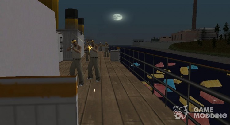 A gang of drug dealers on a boat in Criminal Russia for GTA San Andreas