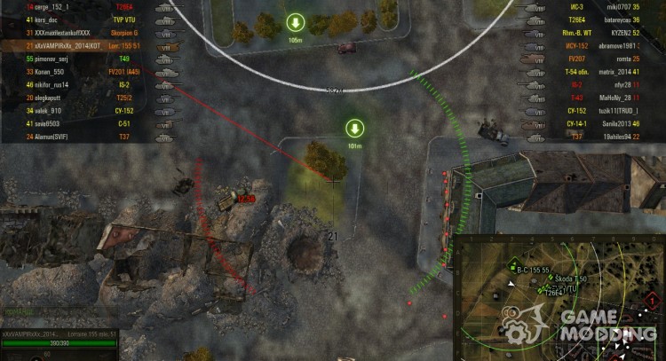 Felled trees and destroyed objects on the mini map for World Of Tanks