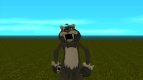 A man in a black and white costume of a thin saber-toothed tiger from Zoo Tycoon 2