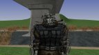 A member of the group Enclave in the superior exoskeleton with upgraded helmet of the S. T. A. L. K. E. R. V. 2