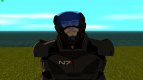 Shepard (hombre) en Un casco respirador de Mass Effect