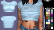 Striped Crop Tee for Sims 4 miniature 1