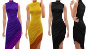 Ruched Asymmetric Dress for Sims 4 miniature 1