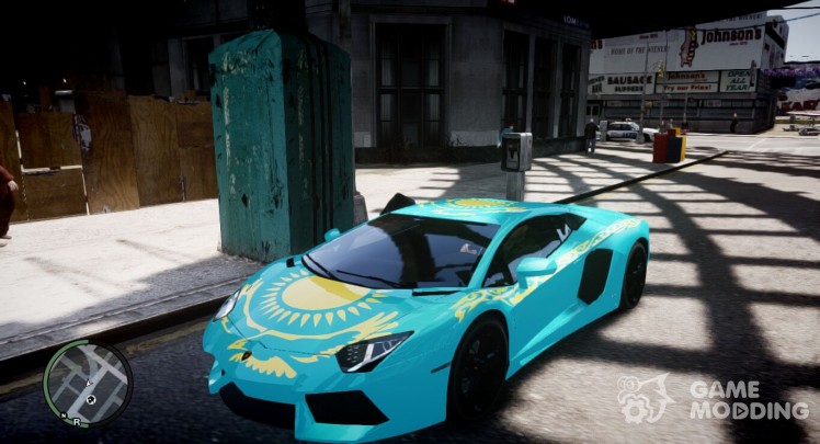 Lamborghini Aventador with a flag of Kazakhstan