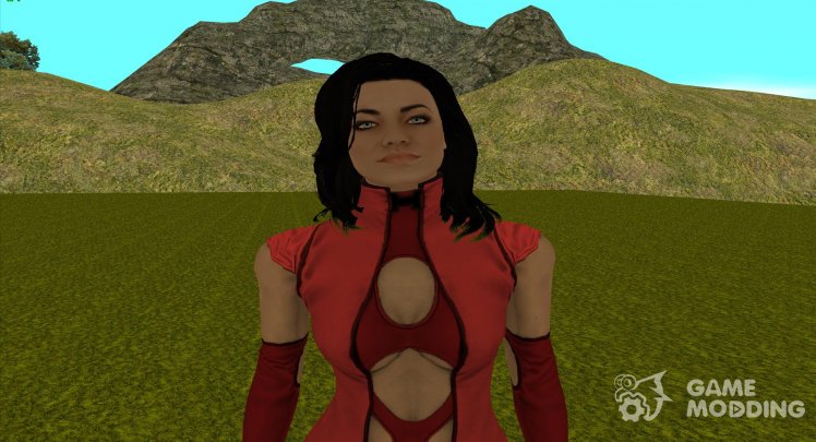 Miranda Lawson en un vestido rojo de Mass Effect 3
