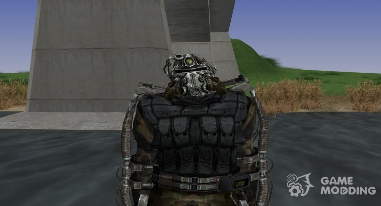 A member of the group Enlightenment in the exoskeleton with improved helmet of the S. T. A. L. K. E. R