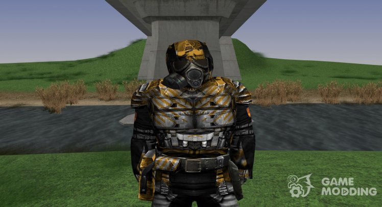 A member of the group Chaos in the suit Bulat of S. T. A. L. K. E. R