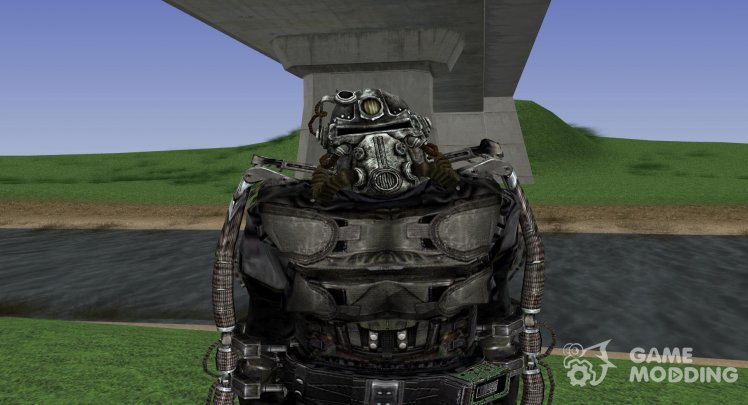 A member of the group Vultures in the superior exoskeleton with upgraded helmet of the S. T. A. L. K. E. R.