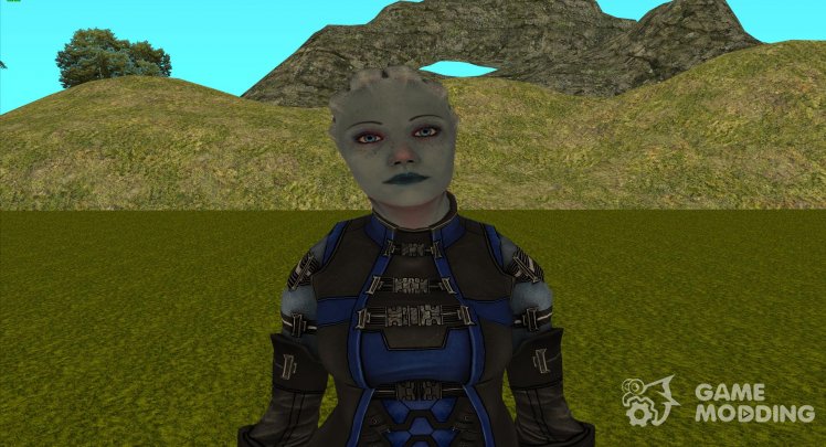 Liara T'soni en un mono mejorado de Mass Effect
