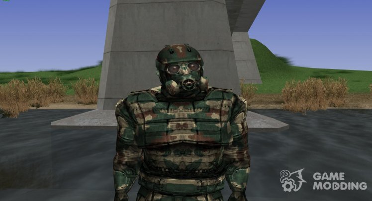 A member of the group the Avengers in the exoskeleton without servos of S. T. A. L. K. E. R V. 1