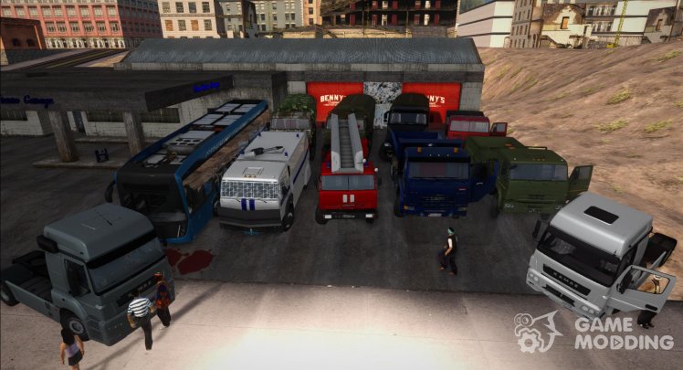 A pack of different KAMAZ cars(4326, 43502, 4355, 5325, 5350, 53605, 6282, 5490, 6350)