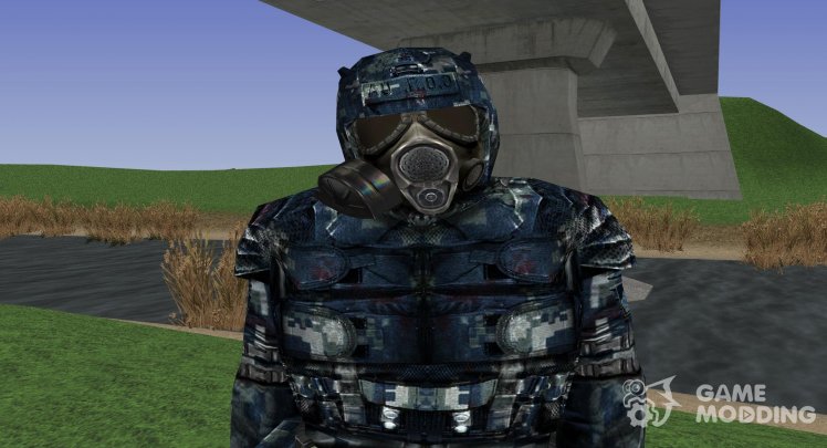 A member of the group alpha-dogs in the suit of S. T. A. L. K. E. R.