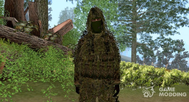 Sniper in forest camouflage