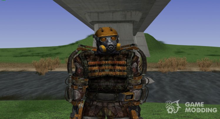 A member of the group Death Squad in the exoskeleton of S. T. A. L. K. E. R