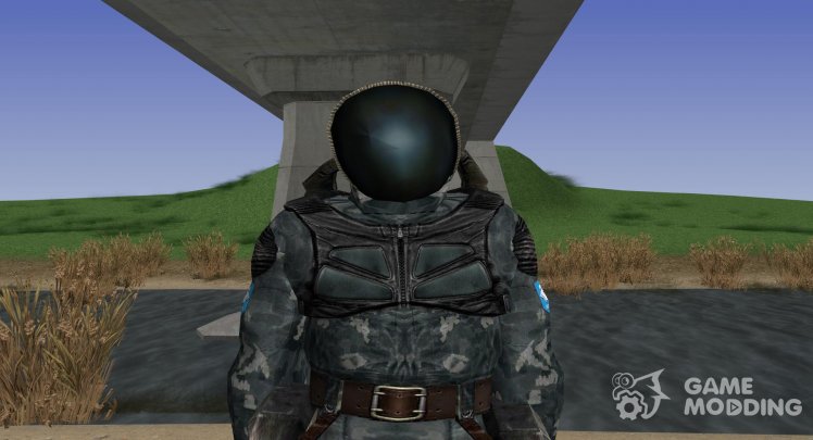 A member of the group Unity in a scientific suit of S. T. A. L. K. E. R