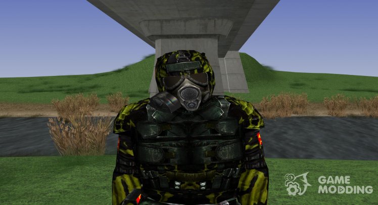 A member of the group Komsomol in the bomb suit Bulat of S. T. A. L. K. E. R