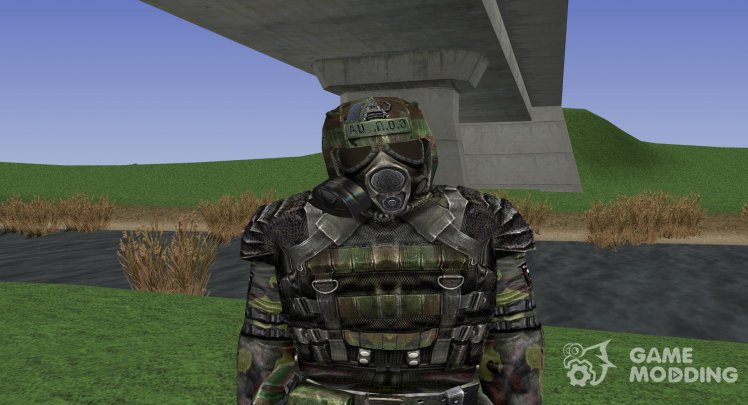 A member of the group Apocalypse in the bomb suit Bulat of S. T. A. L. K. E. R. v.1