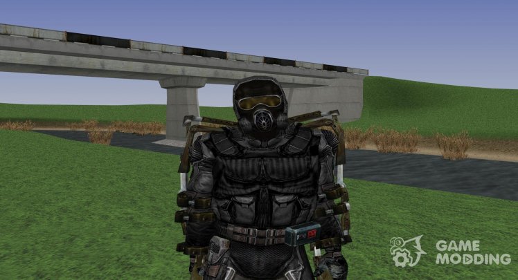 A member of the group Infernal Inquisition in the simplified exoskeleton of S. T. A. L. K. E. R