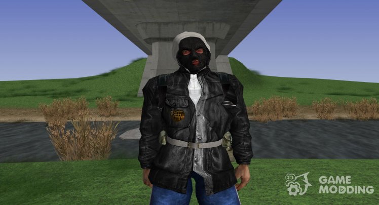 Miembro de la agrupación los Contrabandistas en una chaqueta de cuero de S. T. A. L. K. E. R v.1