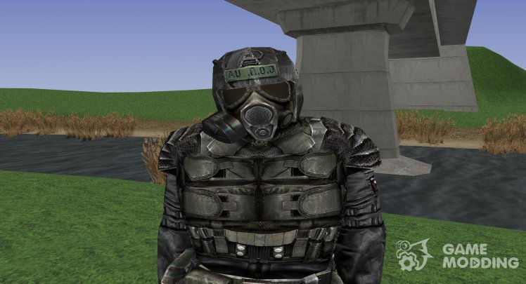 A member of the group Apocalypse in the bomb suit Bulat of S. T. A. L. K. E. R. v.2