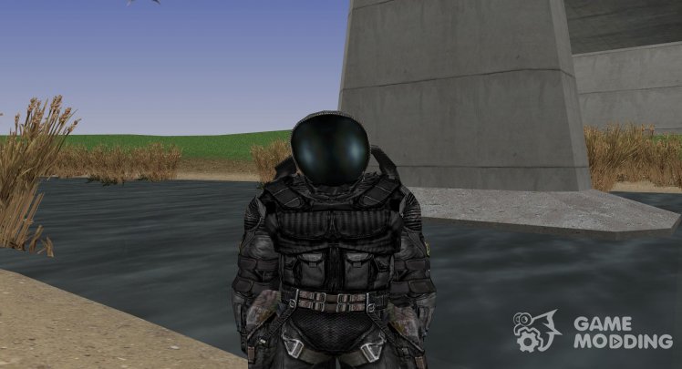A member of the group Infernal Inquisition in the scientific coverall of S. T. A. L. K. E. R