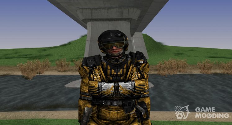 A member of the group Chaos in the suit's Berill-5M with a helmet Sphere-08 from S. T. A. L. K. E. R