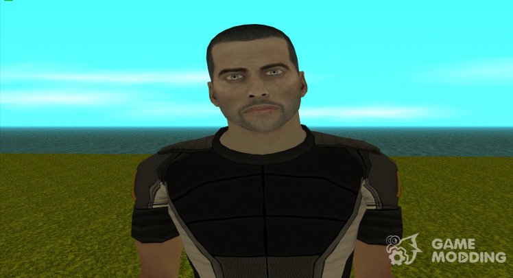 Shepherd en el uniforme de Cerberus de Mass Effect 2