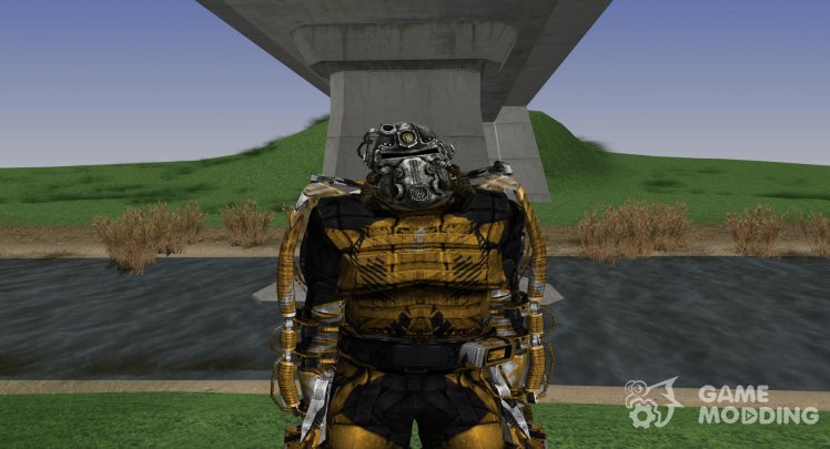 A member of the group Chaos in the superior exoskeleton with upgraded helmet of the S. T. A. L. K. E. R