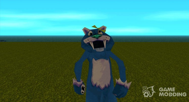 A man in a blue suit of a thin saber-toothed tiger from Zoo Tycoon 2