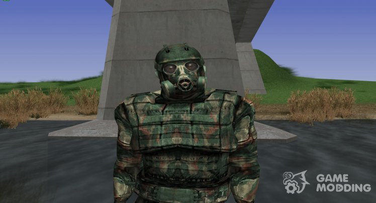 A member of the group the Avengers in the exoskeleton without servos of S. T. A. L. K. E. R V. 2