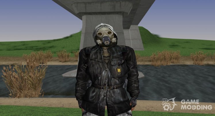 A member of the group the Great khans in a leather jacket from S. T. A. L. K. E. R V. 2