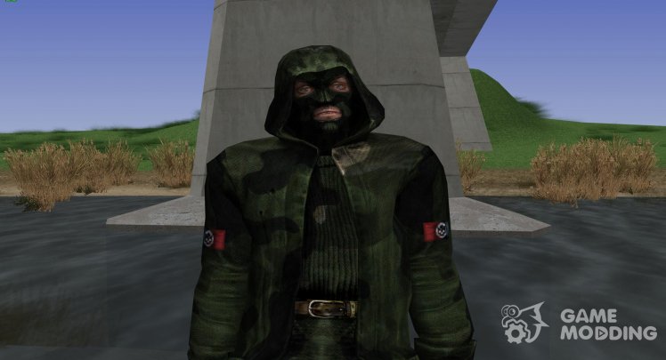 A member of the group the Avengers in a cloak of S. T. A. L. K. E. R V. 4