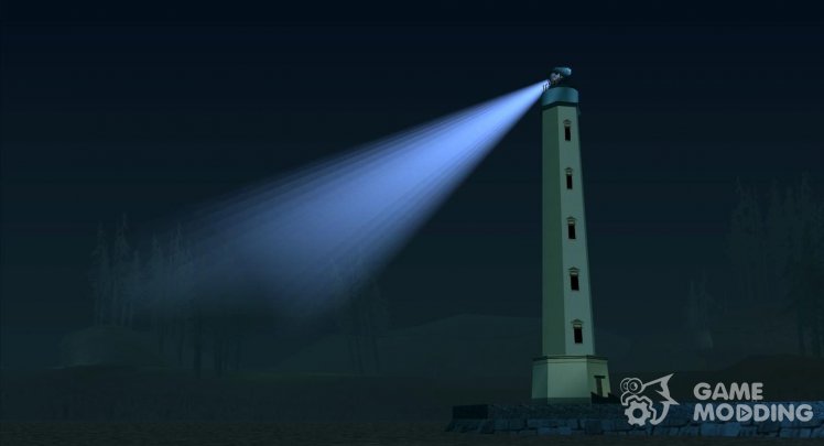 Working searchlight on lighthouses and pyramid
