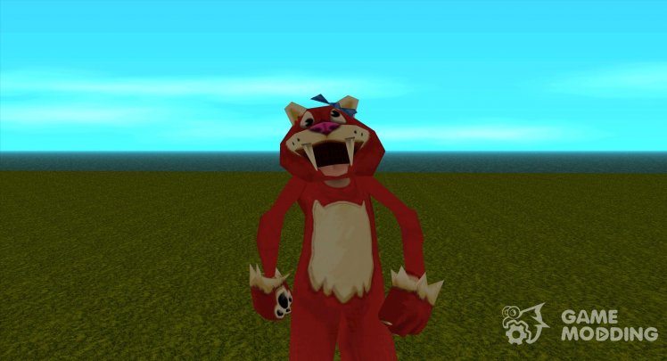 A man in a red suit of a thin saber-toothed tiger from Zoo Tycoon 2