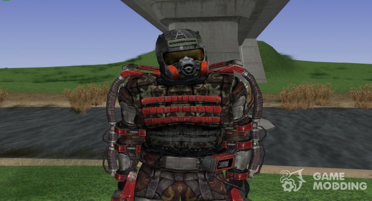 A member of the group Railroad in the Exo with upgraded helmet of the S. T. A. L. K. E. R