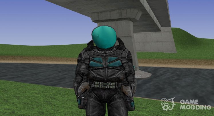 A member of the group Alarm in a scientific suit of S. T. A. L. K. E. R