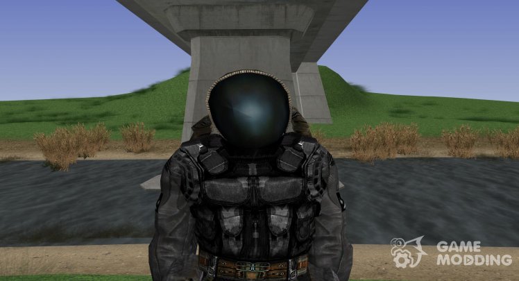 A member of the group Tiger in a scientific suit of S. T. A. L. K. E. R