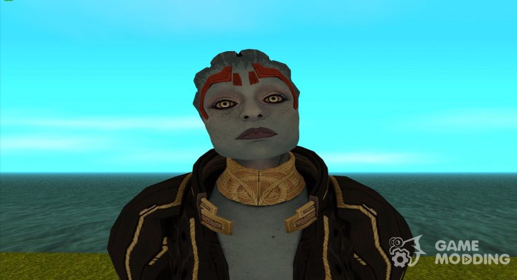 Samara en traje negro de Mass Effect