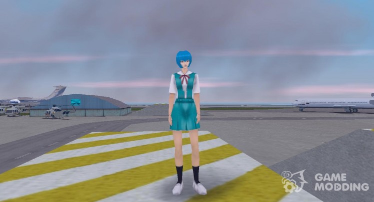 REI in school uniform from the end of Evangelion